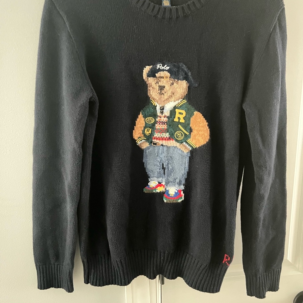 Polo by Ralph Lauren Navy Crewneck Sweater with Bear Design